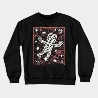 Space Life – Astronaut's Cosmic Dance Linocut Crewneck Sweatshirt