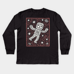 Space Life – Astronaut's Cosmic Dance Linocut Kids Long Sleeve T-Shirt