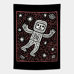 Space Life – Astronaut's Cosmic Dance Linocut Tapestry