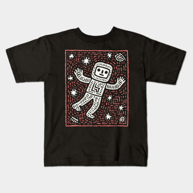 Space Life – Astronaut's Cosmic Dance Linocut Kids T-Shirt by TuncGK