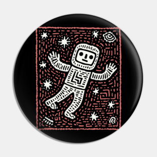 Space Life – Astronaut's Cosmic Dance Linocut Pin