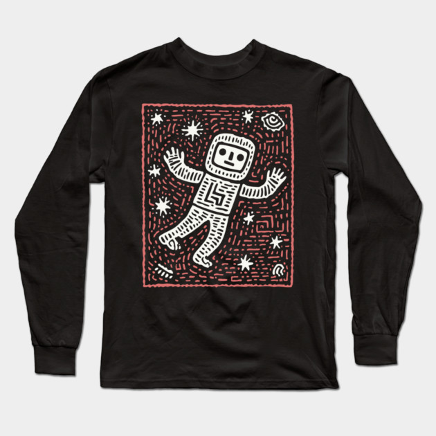 Space Life – Astronaut's Cosmic Dance Linocut Long Sleeve T-Shirt by TuncGK