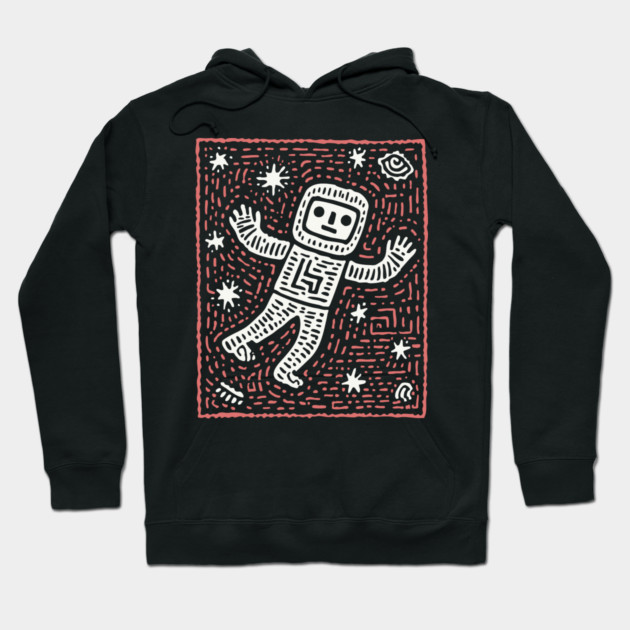 Space Life – Astronaut's Cosmic Dance Linocut Hoodie by TuncGK