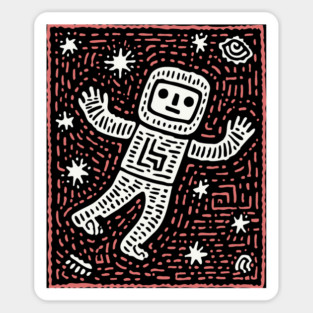Space Life – Astronaut's Cosmic Dance Linocut Sticker