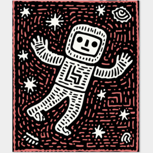 Space Life – Astronaut's Cosmic Dance Linocut Posters and Art