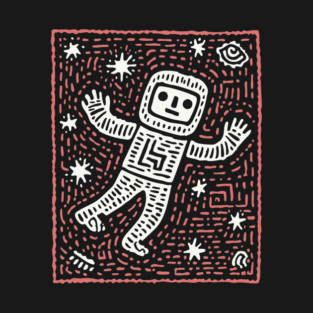 Space Life – Astronaut's Cosmic Dance Linocut T-Shirt