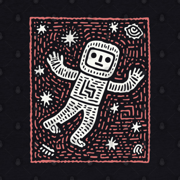 Space Life – Astronaut's Cosmic Dance Linocut by TuncGK