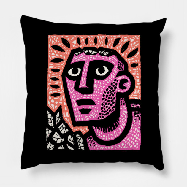 Stone Man Awakening – Inner Energy Linocut Pillow by TuncGK