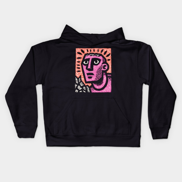 Stone Man Awakening – Inner Energy Linocut Kids Hoodie by TuncGK
