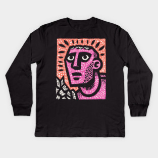 Stone Man Awakening – Inner Energy Linocut Kids Long Sleeve T-Shirt