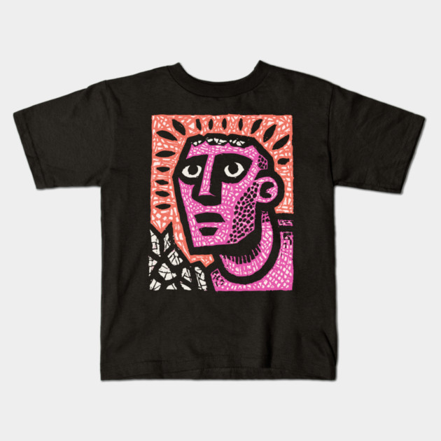 Stone Man Awakening – Inner Energy Linocut Kids T-Shirt by TuncGK