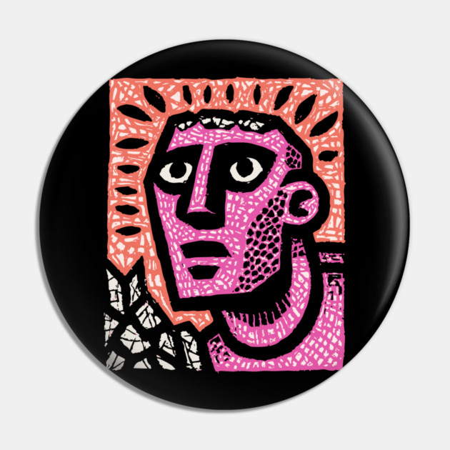 Stone Man Awakening – Inner Energy Linocut Pin by TuncGK