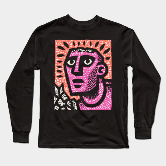Stone Man Awakening – Inner Energy Linocut Long Sleeve T-Shirt by TuncGK