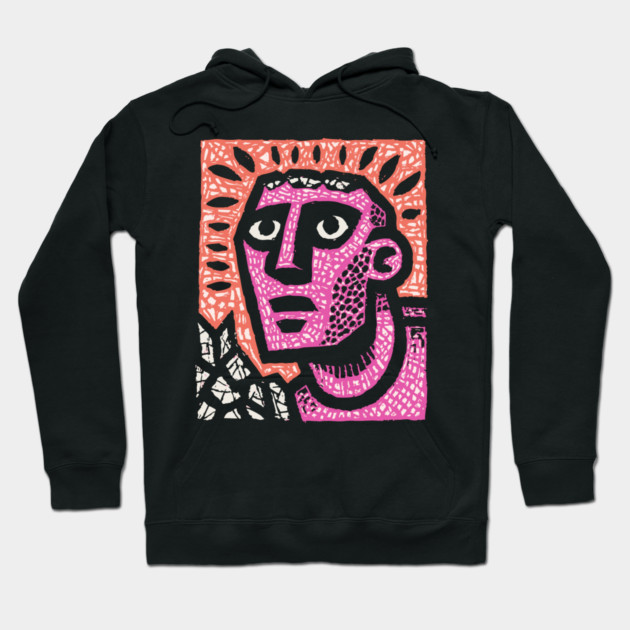 Stone Man Awakening – Inner Energy Linocut Hoodie by TuncGK