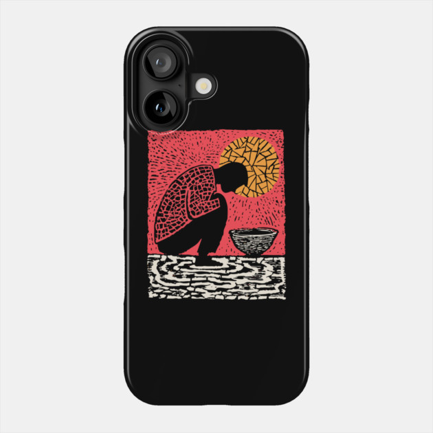Quiet Sacrament – Humility and Ritual Linocut Phone Case by TuncGK