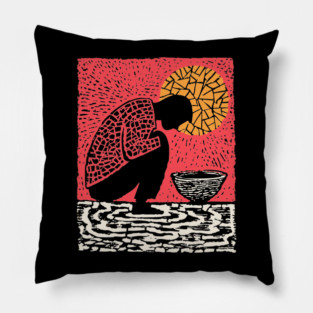 Quiet Sacrament – Humility and Ritual Linocut Pillow