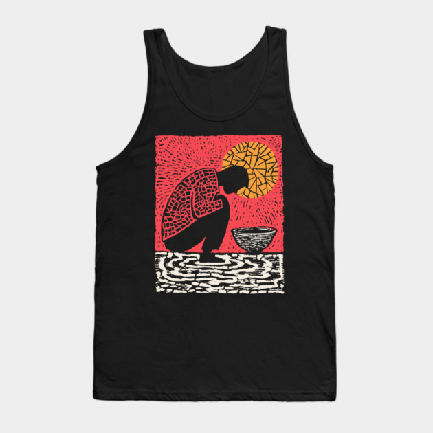 Quiet Sacrament – Humility and Ritual Linocut Tank Top by TuncGK