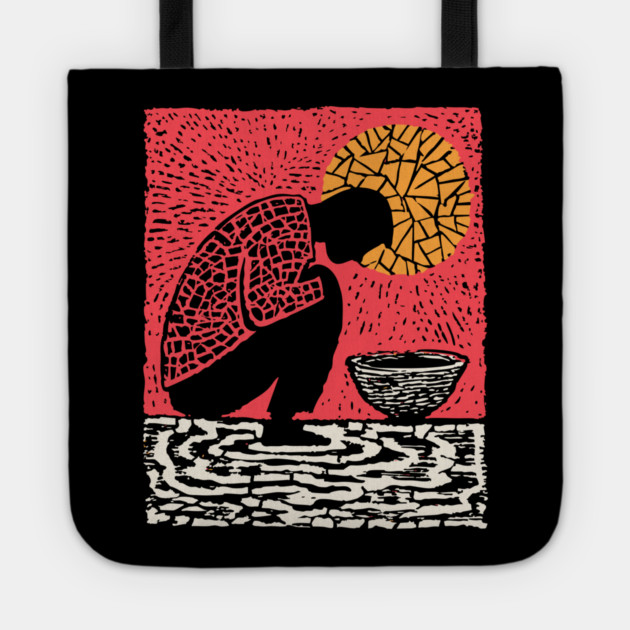 Quiet Sacrament – Humility and Ritual Linocut Tote by TuncGK