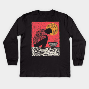 Quiet Sacrament – Humility and Ritual Linocut Kids Long Sleeve T-Shirt