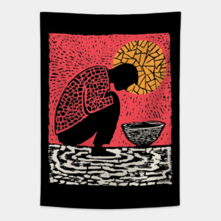 Quiet Sacrament – Humility and Ritual Linocut Tapestry