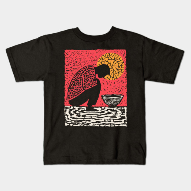 Quiet Sacrament – Humility and Ritual Linocut Kids T-Shirt by TuncGK
