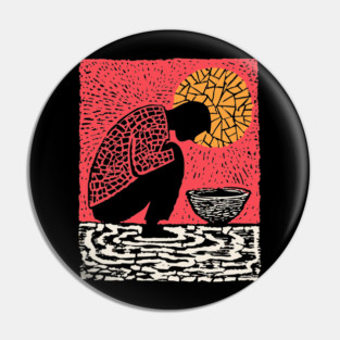 Quiet Sacrament – Humility and Ritual Linocut Pin