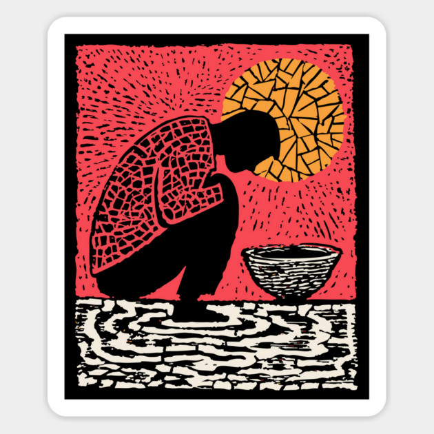 Quiet Sacrament – Humility and Ritual Linocut Magnet by TuncGK