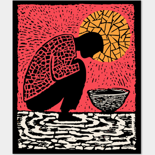 Quiet Sacrament – Humility and Ritual Linocut Wall Art by TuncGK