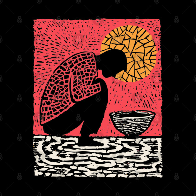 Quiet Sacrament – Humility and Ritual Linocut by TuncGK