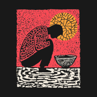 Quiet Sacrament – Humility and Ritual Linocut T-Shirt