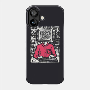 Screen Addict – Digital Overload Linocut Critique Phone Case