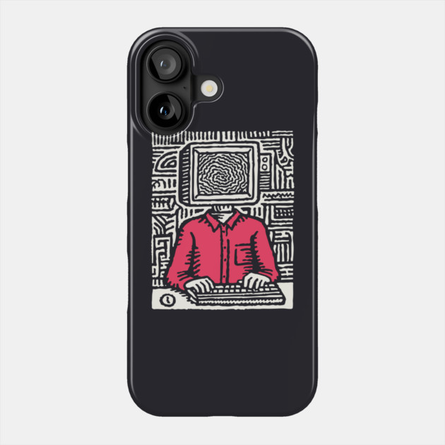 Screen Addict – Digital Overload Linocut Critique Phone Case by TuncGK