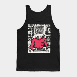 Screen Addict – Digital Overload Linocut Critique Tank Top