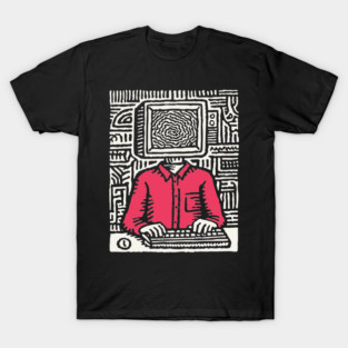Screen Addict – Digital Overload Linocut Critique T-Shirt