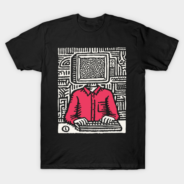 Screen Addict – Digital Overload Linocut Critique T-Shirt by TuncGK