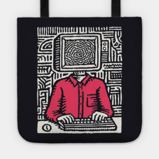 Screen Addict – Digital Overload Linocut Critique Tote