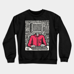 Screen Addict – Digital Overload Linocut Critique Crewneck Sweatshirt