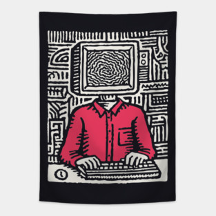 Screen Addict – Digital Overload Linocut Critique Tapestry