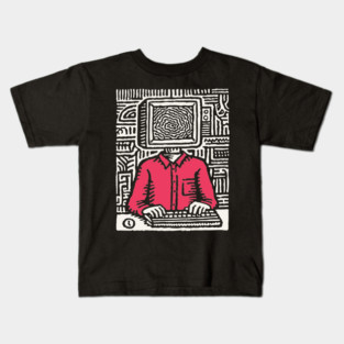 Screen Addict – Digital Overload Linocut Critique Kids T-Shirt
