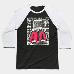 Screen Addict – Digital Overload Linocut Critique Baseball T-Shirt