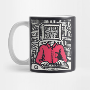 Screen Addict – Digital Overload Linocut Critique Mug