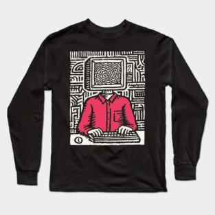 Screen Addict – Digital Overload Linocut Critique Long Sleeve T-Shirt