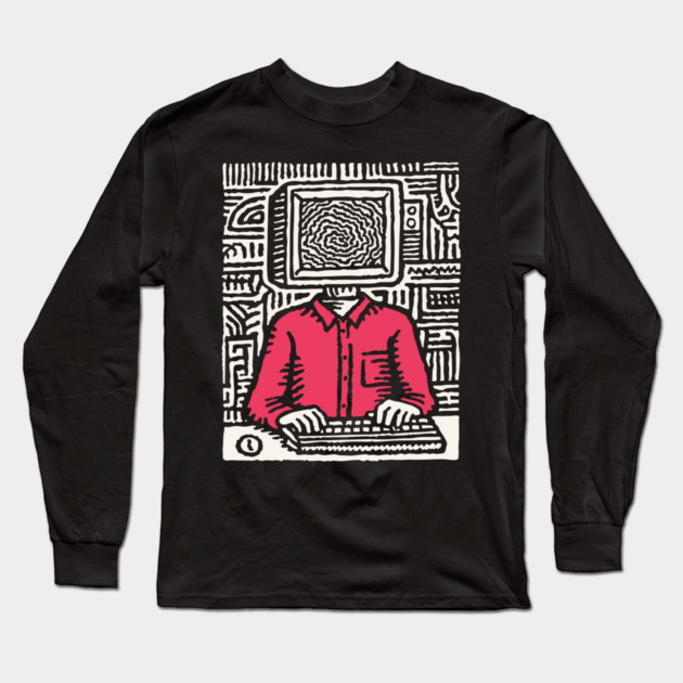Screen Addict – Digital Overload Linocut Critique Long Sleeve T-Shirt by TuncGK