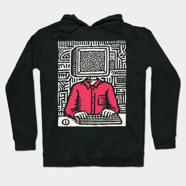 Screen Addict – Digital Overload Linocut Critique Hoodie by TuncGK