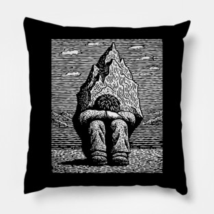 Overwhelmed by Sadness – Mountain Burden Linocut Pillow