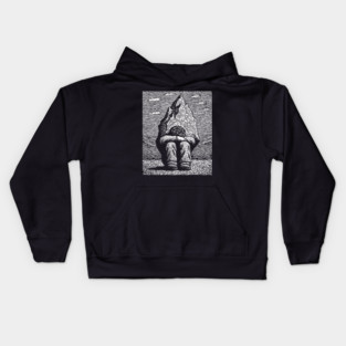 Overwhelmed by Sadness – Mountain Burden Linocut Kids Hoodie