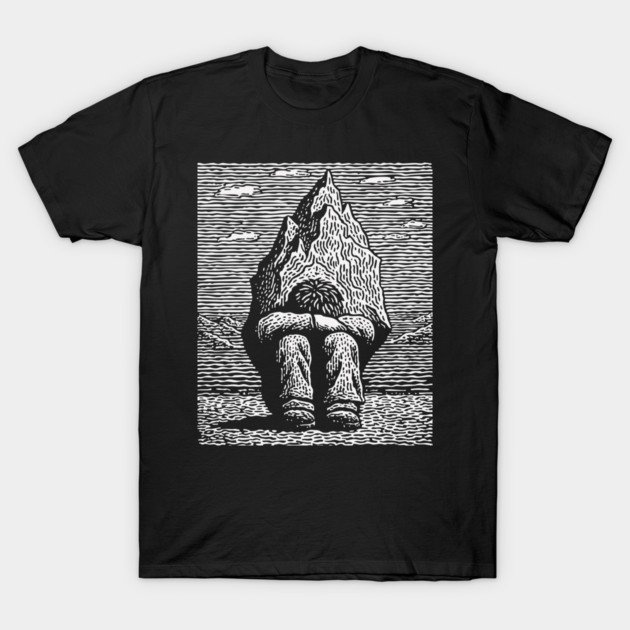 Overwhelmed by Sadness – Mountain Burden Linocut T-Shirt by TuncGK
