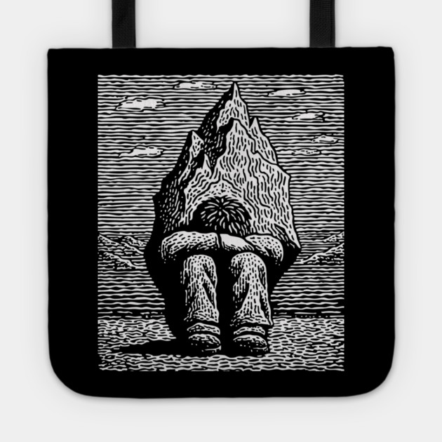Overwhelmed by Sadness – Mountain Burden Linocut Tote by TuncGK