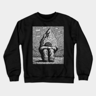 Overwhelmed by Sadness – Mountain Burden Linocut Crewneck Sweatshirt