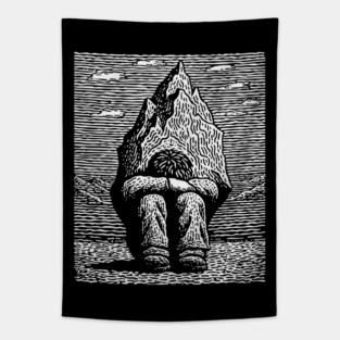 Overwhelmed by Sadness – Mountain Burden Linocut Tapestry